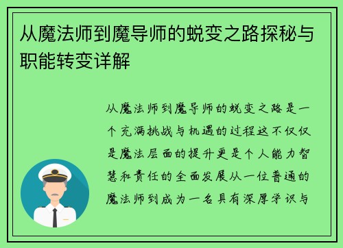 从魔法师到魔导师的蜕变之路探秘与职能转变详解